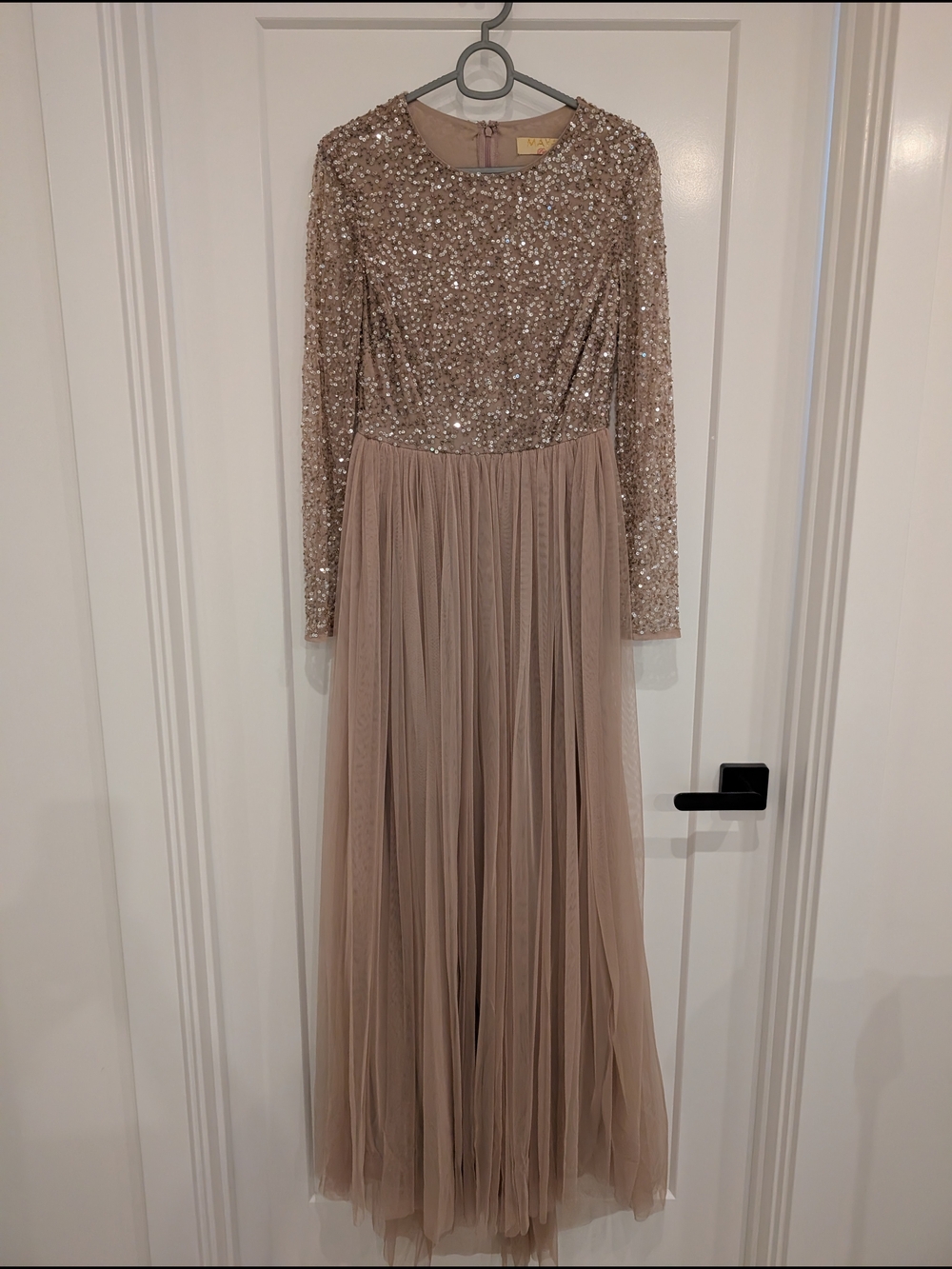 Maya full-length maxi evening gown, soft champagne blush US 4